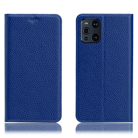 Funda de Cuero Cartera con Soporte Carcasa H02P para Oppo Find X3 Pro 5G Azul