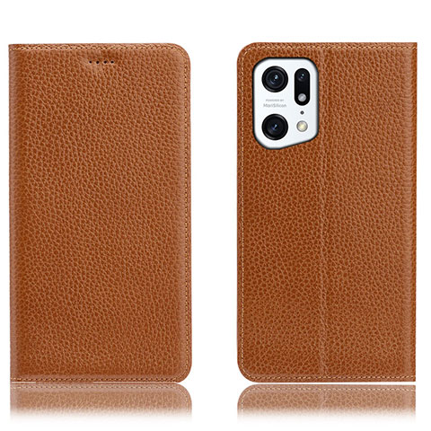 Funda de Cuero Cartera con Soporte Carcasa H02P para Oppo Find X5 5G Marron Claro