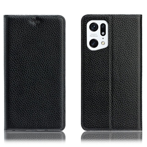 Funda de Cuero Cartera con Soporte Carcasa H02P para Oppo Find X5 5G Negro