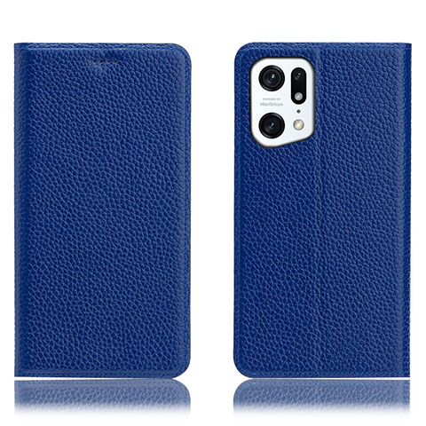 Funda de Cuero Cartera con Soporte Carcasa H02P para Oppo Find X5 Pro 5G Azul