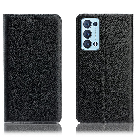 Funda de Cuero Cartera con Soporte Carcasa H02P para Oppo Reno6 Pro 5G Negro