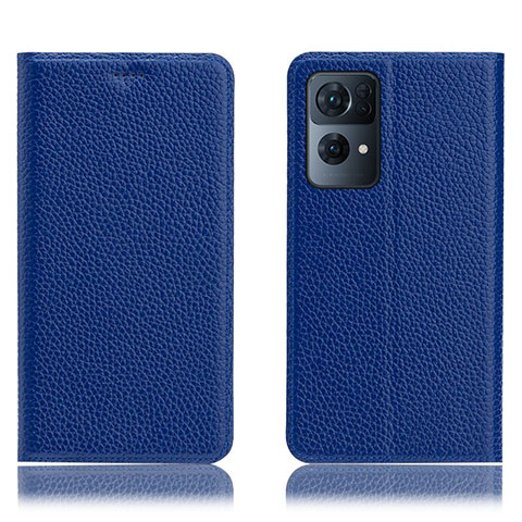 Funda de Cuero Cartera con Soporte Carcasa H02P para Oppo Reno7 Pro 5G Azul