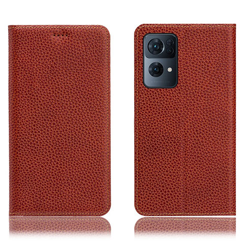 Funda de Cuero Cartera con Soporte Carcasa H02P para Oppo Reno7 Pro 5G Marron