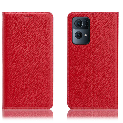 Funda de Cuero Cartera con Soporte Carcasa H02P para Oppo Reno7 Pro 5G Rojo