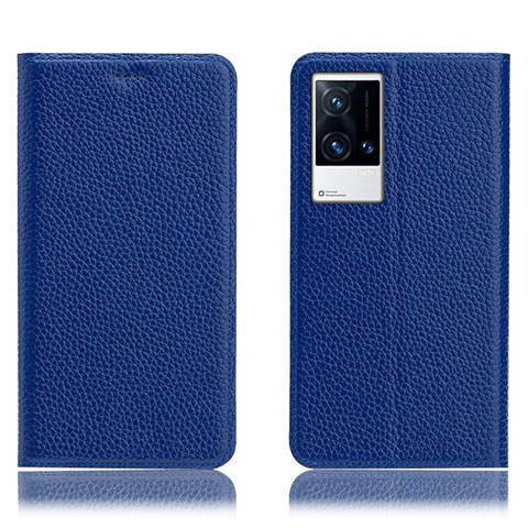 Funda de Cuero Cartera con Soporte Carcasa H02P para Vivo iQOO 8 5G Azul