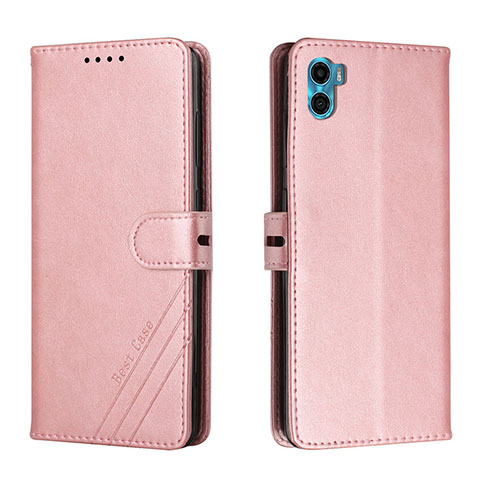 Funda de Cuero Cartera con Soporte Carcasa H02X para Motorola Moto E22S Oro Rosa