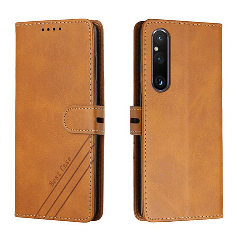 Funda de Cuero Cartera con Soporte Carcasa H02X para Sony Xperia 1 V Marron Claro