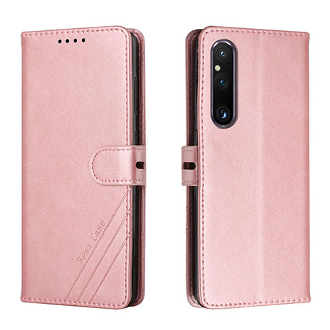 Funda de Cuero Cartera con Soporte Carcasa H02X para Sony Xperia 1 V Oro Rosa