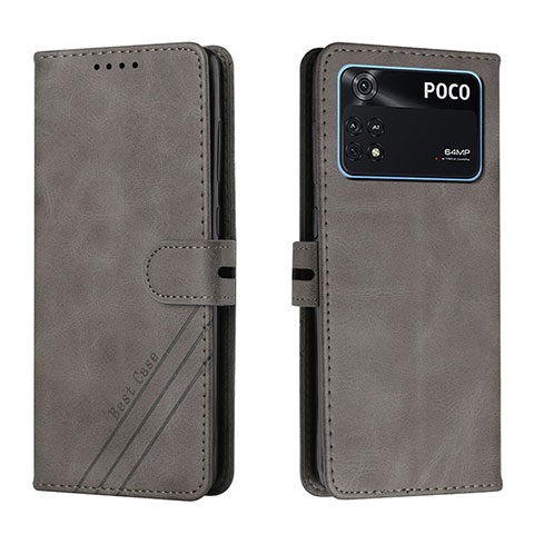 Funda de Cuero Cartera con Soporte Carcasa H02X para Xiaomi Poco M4 Pro 4G Gris