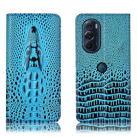 Funda de Cuero Cartera con Soporte Carcasa H03P para Motorola Moto Edge 30 Pro 5G Azul Cielo