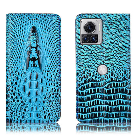 Funda de Cuero Cartera con Soporte Carcasa H03P para Motorola Moto Edge X30 Pro 5G Azul Cielo