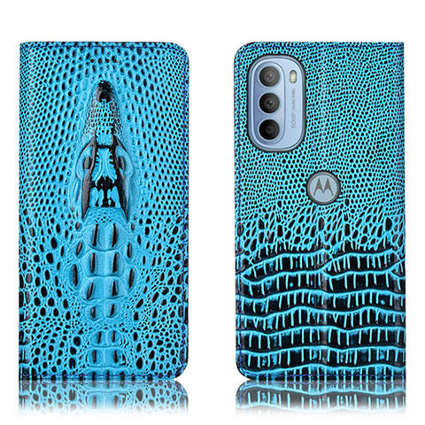 Funda de Cuero Cartera con Soporte Carcasa H03P para Motorola Moto G31 Azul Cielo