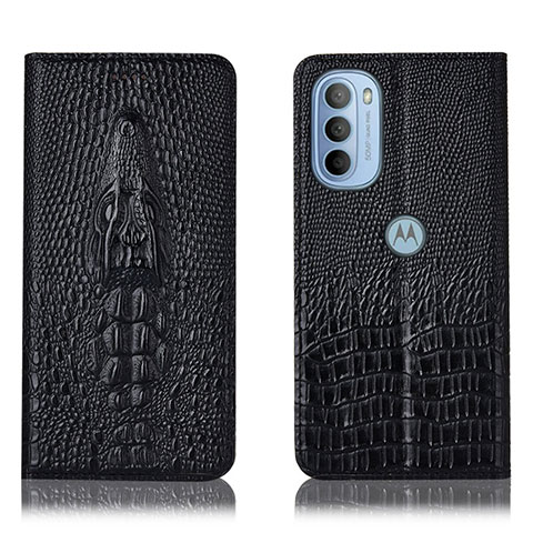 Funda de Cuero Cartera con Soporte Carcasa H03P para Motorola Moto G31 Negro