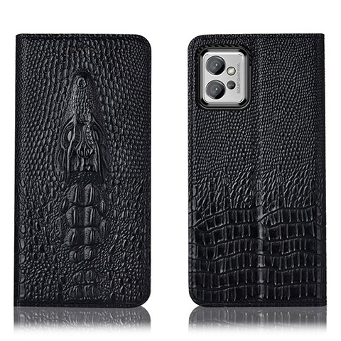 Funda de Cuero Cartera con Soporte Carcasa H03P para Motorola Moto G32 Negro