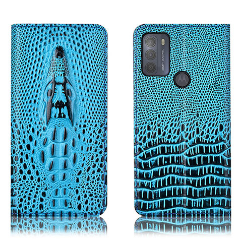 Funda de Cuero Cartera con Soporte Carcasa H03P para Motorola Moto G50 Azul Cielo