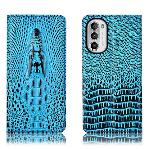 Funda de Cuero Cartera con Soporte Carcasa H03P para Motorola MOTO G52 Azul Cielo