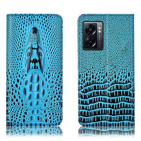 Funda de Cuero Cartera con Soporte Carcasa H03P para Oppo A57 5G Azul Cielo