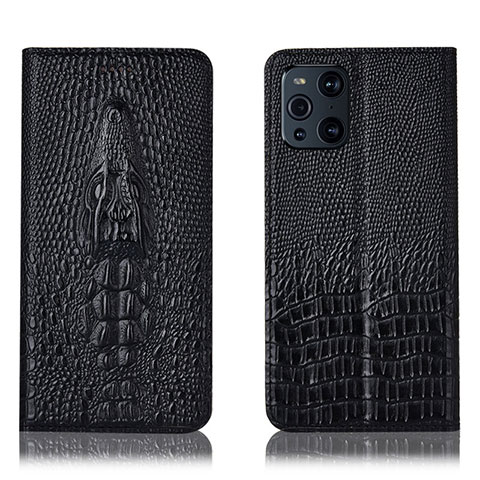 Funda de Cuero Cartera con Soporte Carcasa H03P para Oppo Find X3 5G Negro