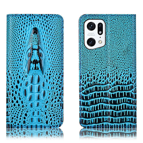 Funda de Cuero Cartera con Soporte Carcasa H03P para Oppo Find X5 5G Azul Cielo