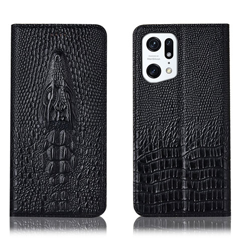 Funda de Cuero Cartera con Soporte Carcasa H03P para Oppo Find X5 5G Negro