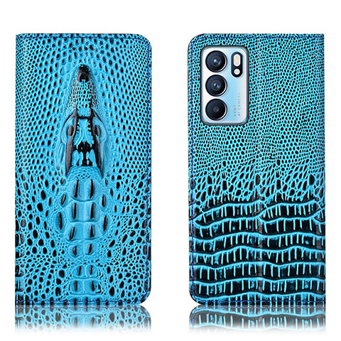 Funda de Cuero Cartera con Soporte Carcasa H03P para Oppo Reno6 5G Azul Cielo