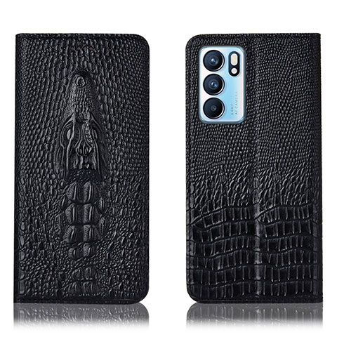 Funda de Cuero Cartera con Soporte Carcasa H03P para Oppo Reno6 5G Negro