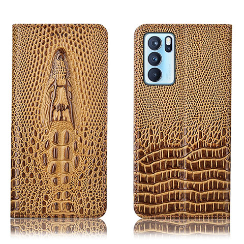 Funda de Cuero Cartera con Soporte Carcasa H03P para Oppo Reno6 Pro 5G India Marron