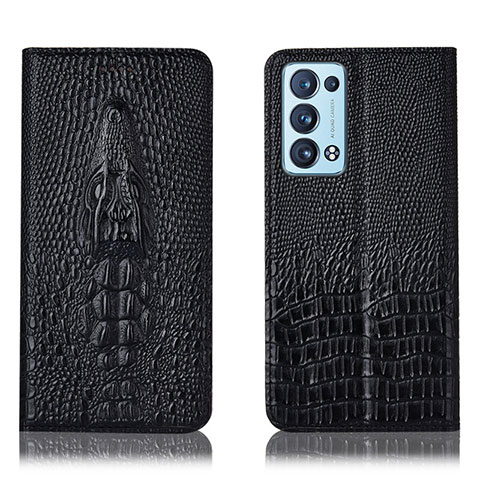 Funda de Cuero Cartera con Soporte Carcasa H03P para Oppo Reno6 Pro 5G Negro