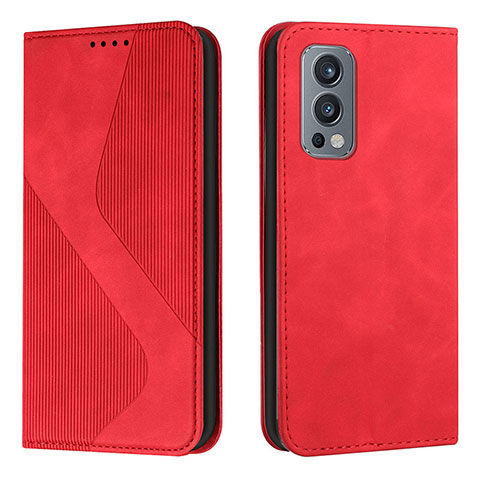 Funda de Cuero Cartera con Soporte Carcasa H03X para OnePlus Nord 2 5G Rojo