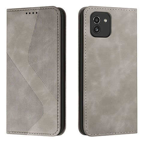 Funda de Cuero Cartera con Soporte Carcasa H03X para Samsung Galaxy A03 Gris