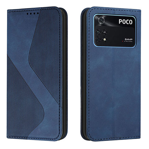 Funda de Cuero Cartera con Soporte Carcasa H03X para Xiaomi Poco M4 Pro 4G Azul