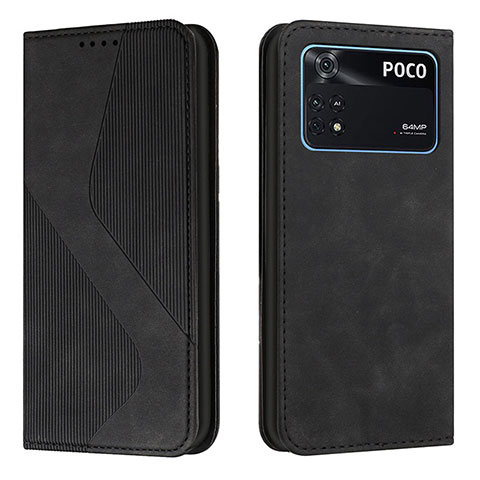 Funda de Cuero Cartera con Soporte Carcasa H03X para Xiaomi Poco M4 Pro 4G Negro