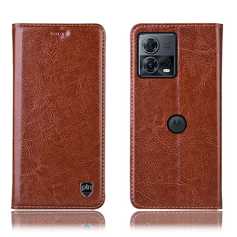 Funda de Cuero Cartera con Soporte Carcasa H04P para Motorola Moto Edge 30 Fusion 5G Marron Claro