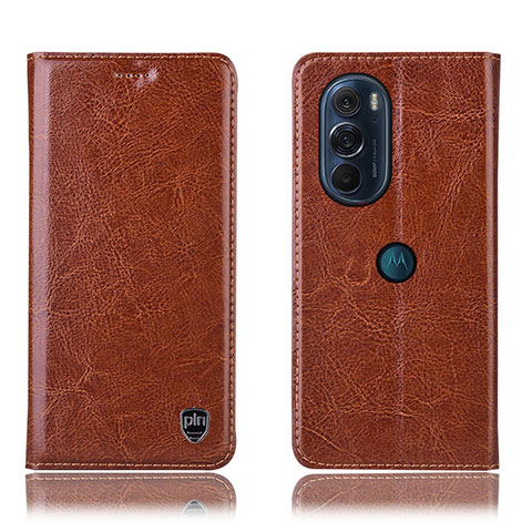 Funda de Cuero Cartera con Soporte Carcasa H04P para Motorola Moto Edge 30 Pro 5G Marron Claro