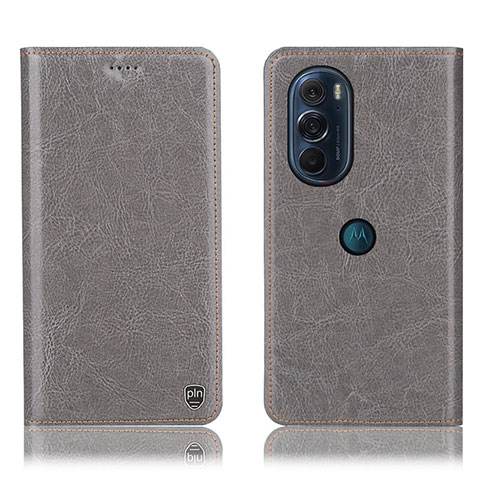 Funda de Cuero Cartera con Soporte Carcasa H04P para Motorola Moto Edge Plus (2022) 5G Gris