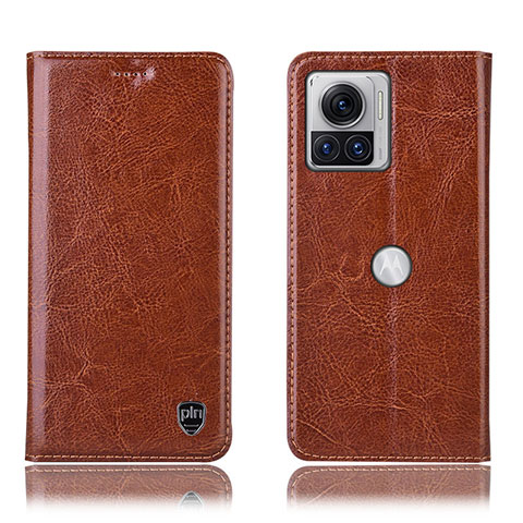 Funda de Cuero Cartera con Soporte Carcasa H04P para Motorola Moto Edge X30 Pro 5G Marron Claro