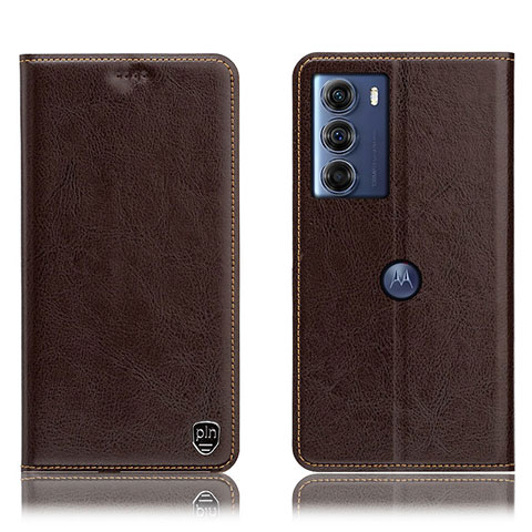 Funda de Cuero Cartera con Soporte Carcasa H04P para Motorola Moto G200 5G Marron