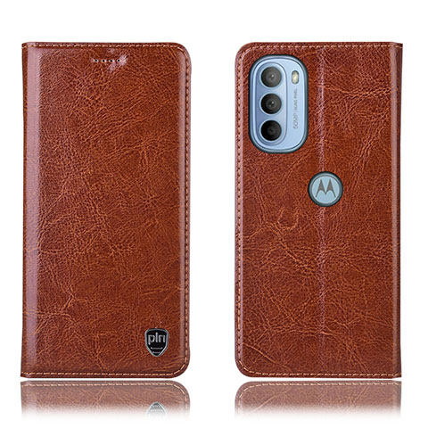 Funda de Cuero Cartera con Soporte Carcasa H04P para Motorola Moto G31 Marron Claro