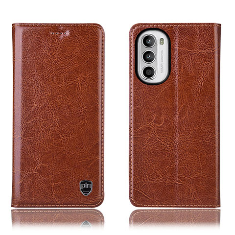 Funda de Cuero Cartera con Soporte Carcasa H04P para Motorola MOTO G52 Marron Claro