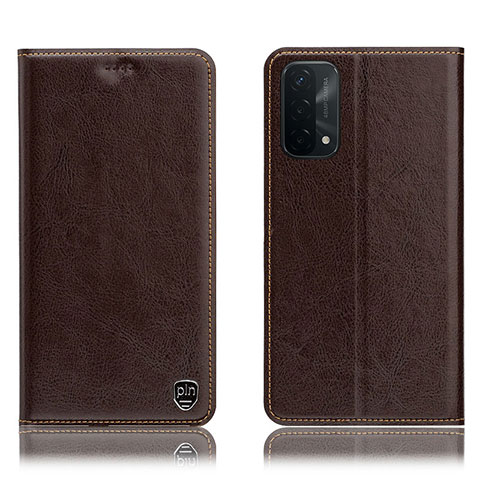 Funda de Cuero Cartera con Soporte Carcasa H04P para Oppo A74 5G Marron