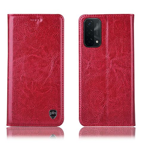 Funda de Cuero Cartera con Soporte Carcasa H04P para Oppo A74 5G Rojo