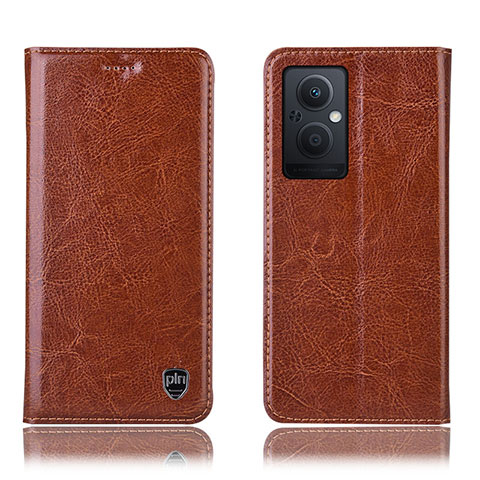 Funda de Cuero Cartera con Soporte Carcasa H04P para Oppo F21 Pro 5G Marron Claro