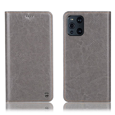 Funda de Cuero Cartera con Soporte Carcasa H04P para Oppo Find X3 5G Gris