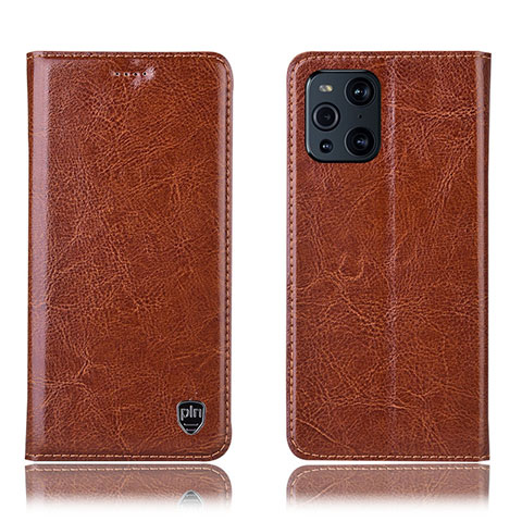 Funda de Cuero Cartera con Soporte Carcasa H04P para Oppo Find X3 5G Marron Claro