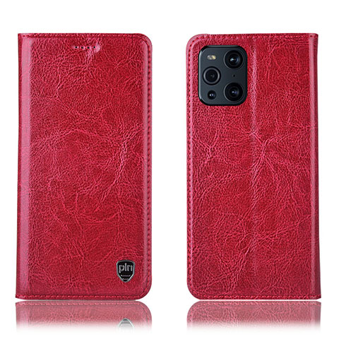 Funda de Cuero Cartera con Soporte Carcasa H04P para Oppo Find X3 Pro 5G Rojo