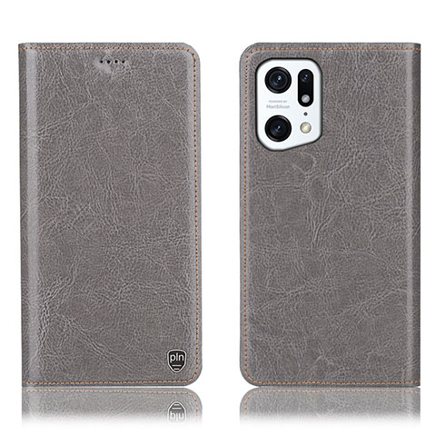 Funda de Cuero Cartera con Soporte Carcasa H04P para Oppo Find X5 5G Gris