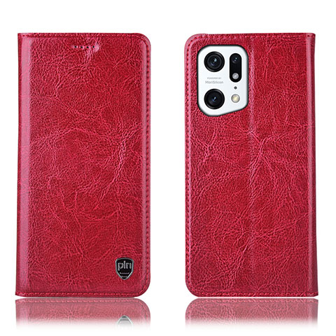 Funda de Cuero Cartera con Soporte Carcasa H04P para Oppo Find X5 5G Rojo