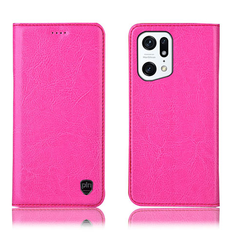 Funda de Cuero Cartera con Soporte Carcasa H04P para Oppo Find X5 Pro 5G Rosa Roja