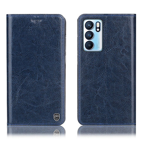 Funda de Cuero Cartera con Soporte Carcasa H04P para Oppo Reno6 5G Azul