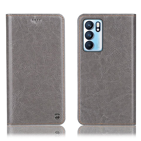 Funda de Cuero Cartera con Soporte Carcasa H04P para Oppo Reno6 5G Gris